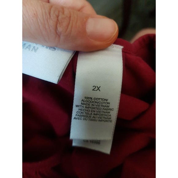 Liz Claiborne Woman Size 2X Red Blouse Keyhole Neck Pleated Long Sleeve Cotton - Picture 7 of 11